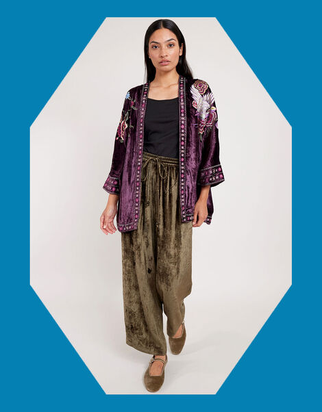 East Ariel Embroidered Velvet Jacket, Purple (PURPLE), large