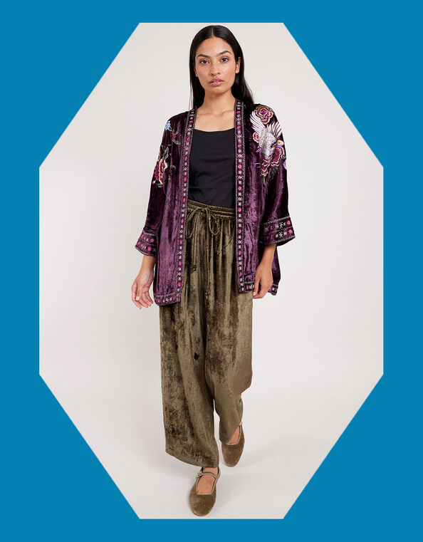 East Ariel Embroidered Velvet Jacket, Purple (PURPLE), large