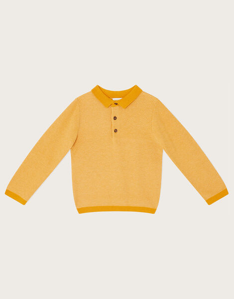 Mixed Knit Polo Sweatshirt, Yellow (MUSTARD), large