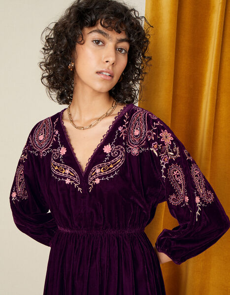 Peya Paisley Embroidered Dress Red, Red (BERRY), large