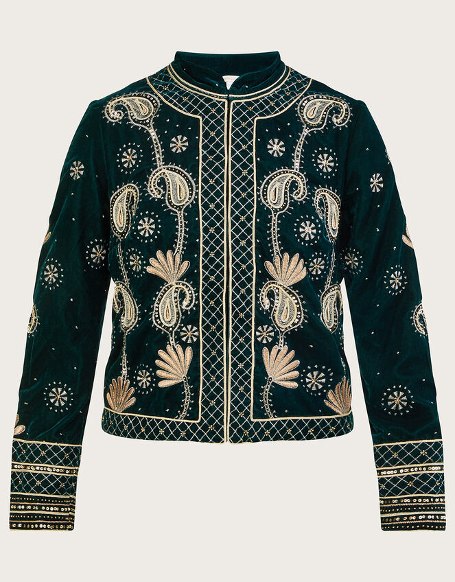 Violet Embellished Velvet Jacket, Green (EMERALD), large