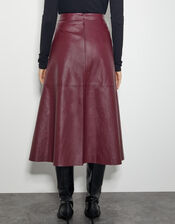 Pippa Faux Leather Midi Skirt, Red (BURGUNDY), large