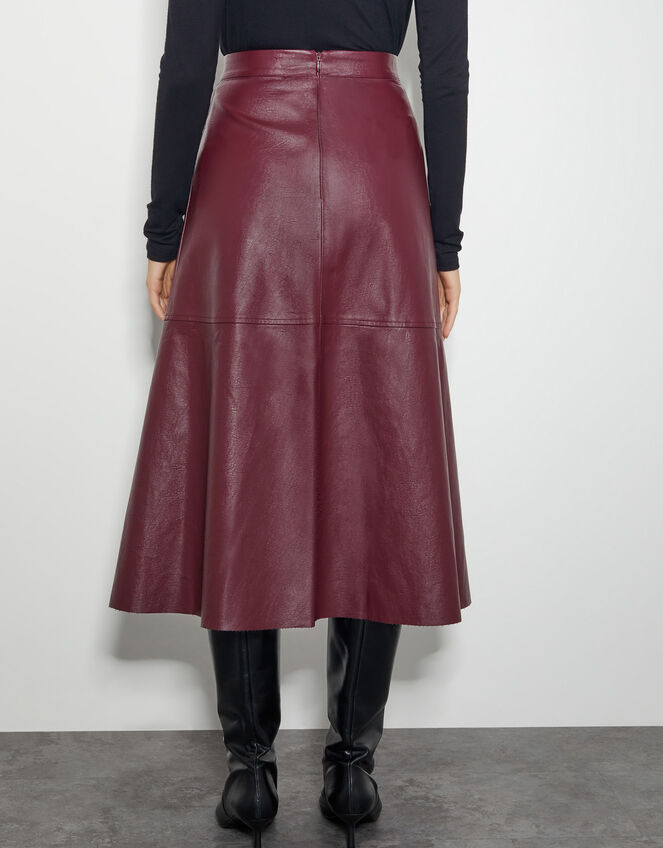 Pippa Faux Leather Midi Skirt, Red (BURGUNDY), large