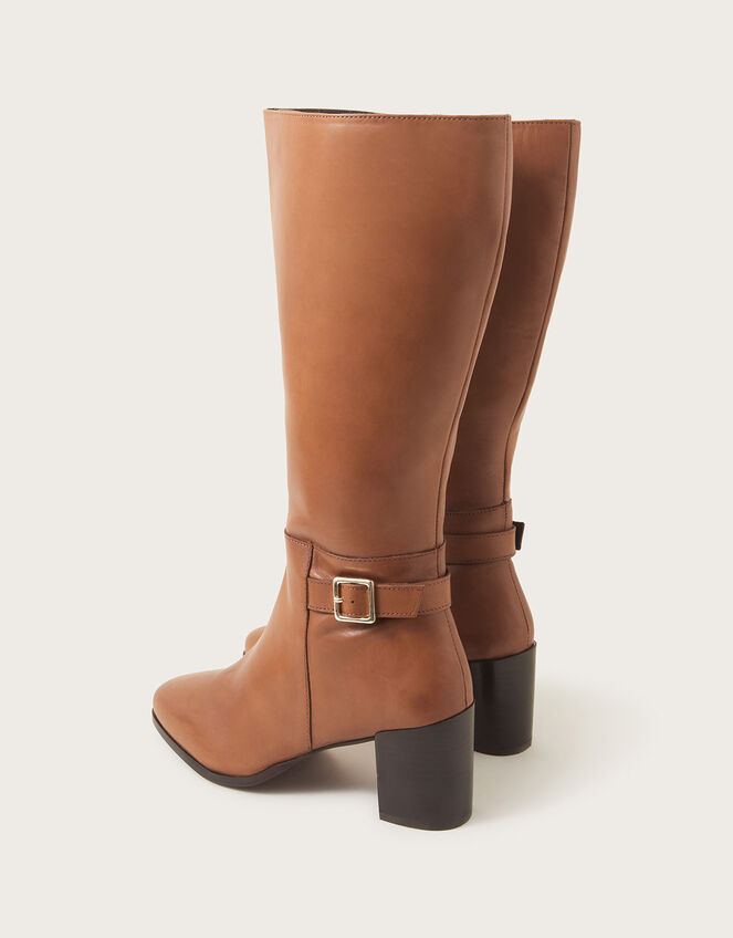 70s Long Leather Heeled Boots, Tan (TAN), large