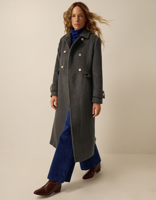 Faye Wool Blend Double Breasted Coat, Grey (GREY), large
