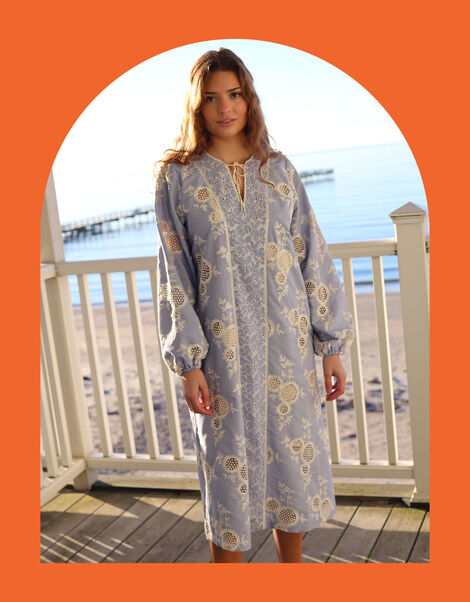 Crās Sansa Broderie Tunic Dress, Blue (BLUE), large