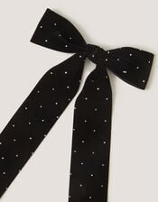 Velvet Rhinestone Bow Hair Clip, Black (BLACK), large