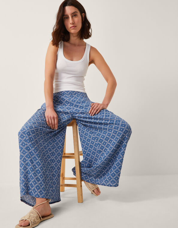 Rita Print Wide Leg Pants, Blue (BLUE), large