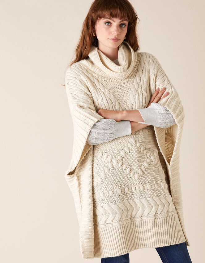 Chunky Knit Poncho, , large