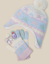 Frozen Friends Trapper Hat & Gloves Set, Blue (BLUE), large