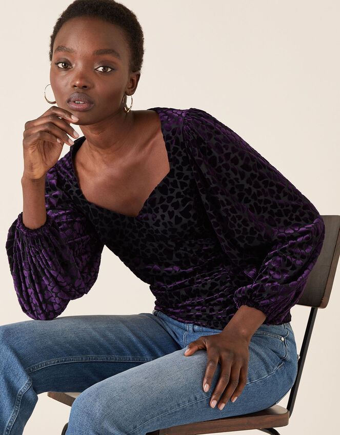 Helena Stretch Heart Devore Top, Purple (PLUM), large