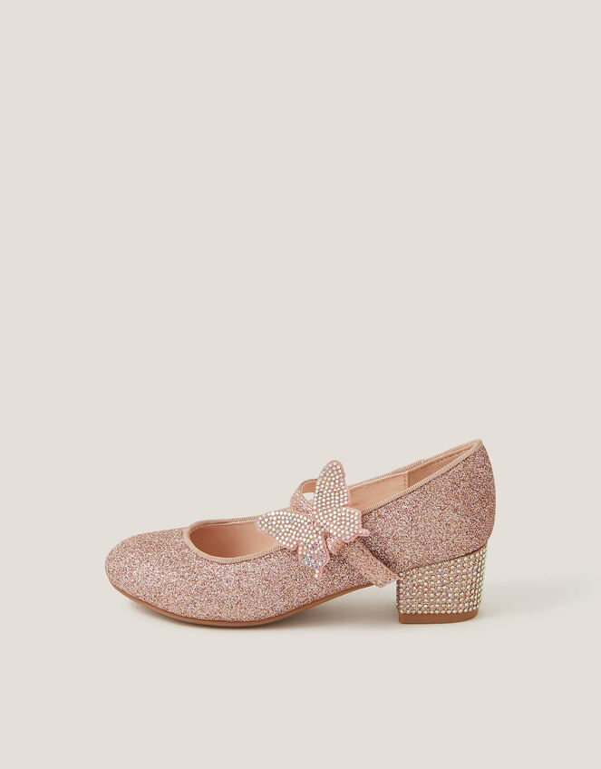 Glitter Butterfly Strap Heels, Pink (PINK), large