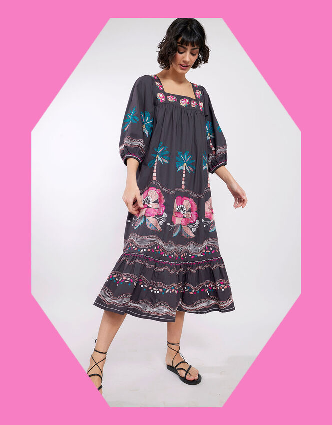 East Zarella Embroidered Dress, Grey (CHARCOAL), large