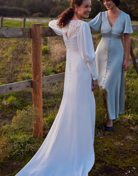 Briana Button Sleeve Bridal Maxi Dress Ivory, Ivory (IVORY), large