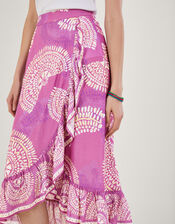 Printed Mock Wrap Skirt, Purple (LILAC), large