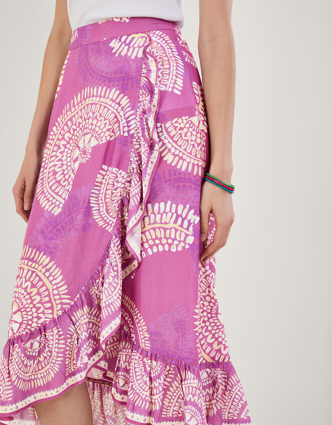 Printed Mock Wrap Skirt, Purple (LILAC), large