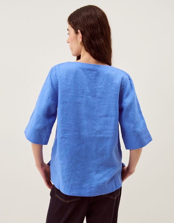 Ingrid Linen Top, Blue (BLUE), large