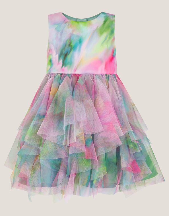 Baby Watercolor Sleeveless Ruffle Party Dress, Multi (MULTI), large
