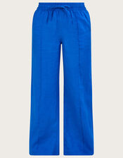 Linen Wide Leg Pull On Pants, Blue (COBALT), large