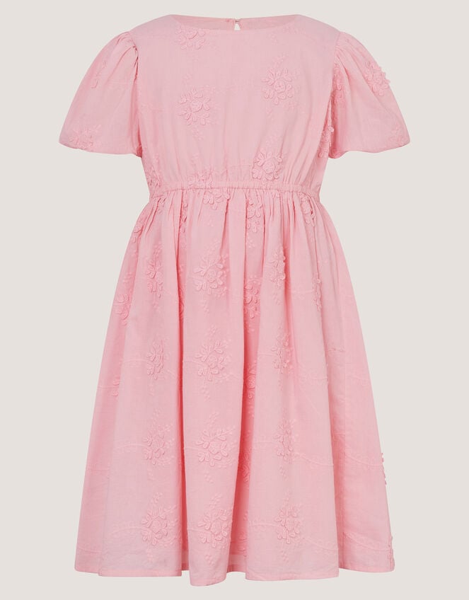 Puff Sleeve Floral Embroidered Dress, Pink (PINK), large