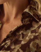 Miranda Abstract Print Mesh Jersey Shirt, Green (KHAKI), large