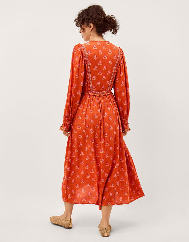 amaya floral long sleeve dress Amaya Floral Print Midi Dress Orange | Day Dresses