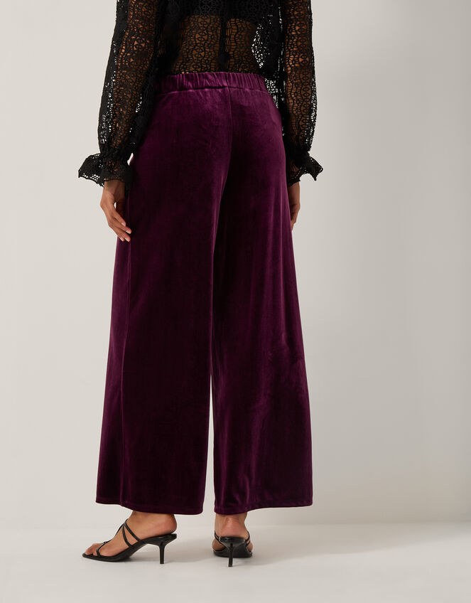 Vera Wide Leg Velvet Trousers, Red (BERRY), large