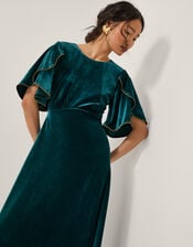 Cecelia Velvet Cape Midi Dress, Teal (TEAL), large