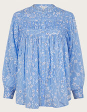 Dahlia Print Shirt, Blue (BLUE), large