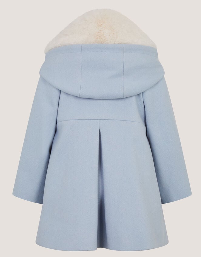 Baby Bow Faux Fur Collar Coat, Blue (BLUE), large