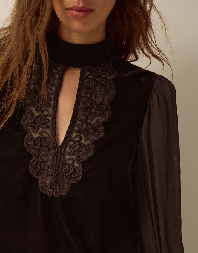 Jo Embroidered Velvet Top, Brown (CHOCOLATE), large