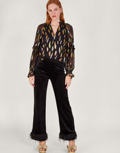 Fenna Sheer Feather Print Shirt, Black (BLACK), large