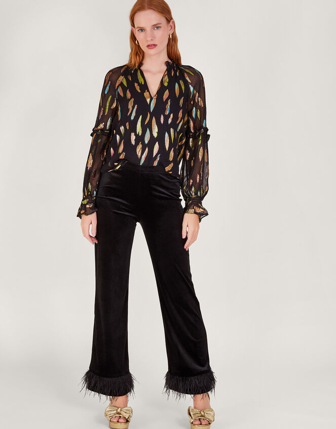 Fenna Sheer Feather Print Shirt, Black (BLACK), large