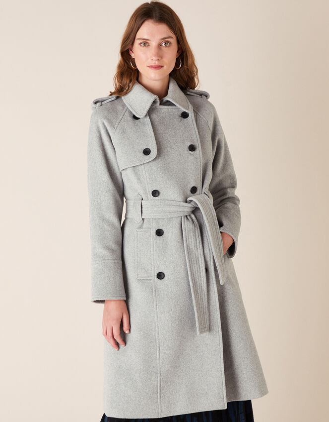 Trench Coat in Wool Blend Grey