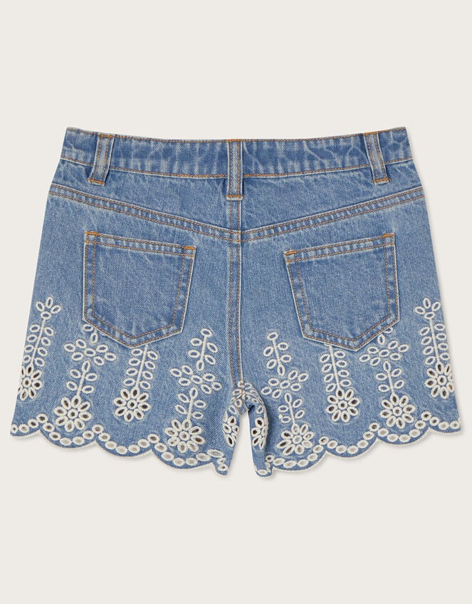 Broderie Schiffli Denim Shorts, Blue (BLUE), large