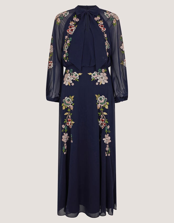 Annika Floral Embroidered Chiffon Midi Dress, Blue (NAVY), large