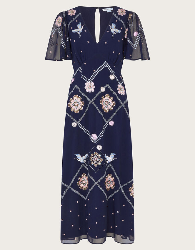 Neela Embroidered Tea Dress, Blue (NAVY), large