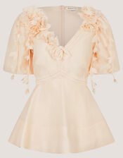 Clarissa Floral Appliqu&eacute; Top, Ivory (IVORY), large