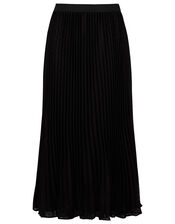Pleated Dobby Spot Midi Skirt, Black (BLACK), large