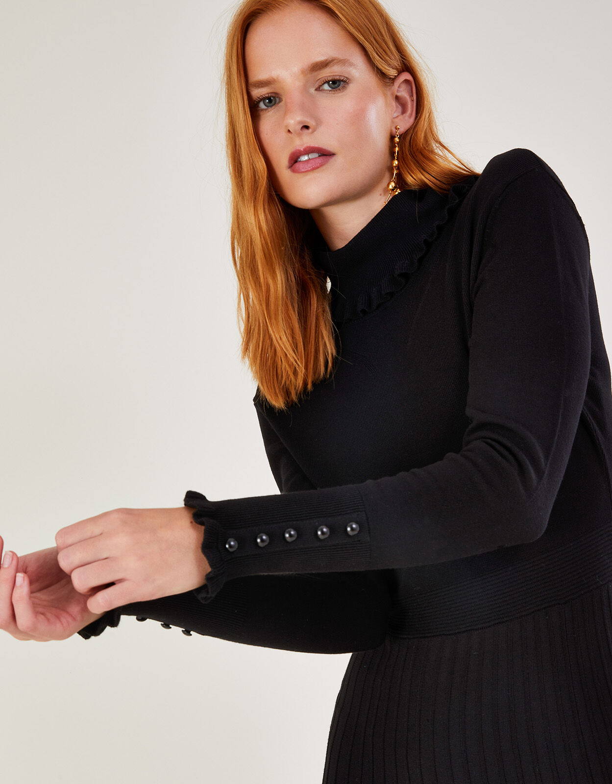 Roll Neck Knit Dress with LENZING ECOVERO Black Day Dresses Monsoon Global