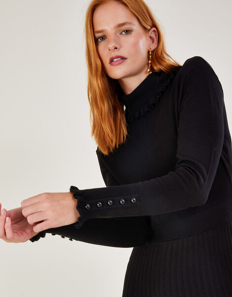 Roll Neck Knit Dress with LENZING™ ECOVERO™  Black, Black (BLACK), large