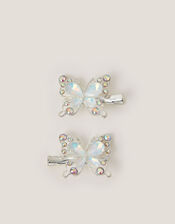 2-Pack Gemstone Butterfly Hair Clips, Silver (SILVER), large
