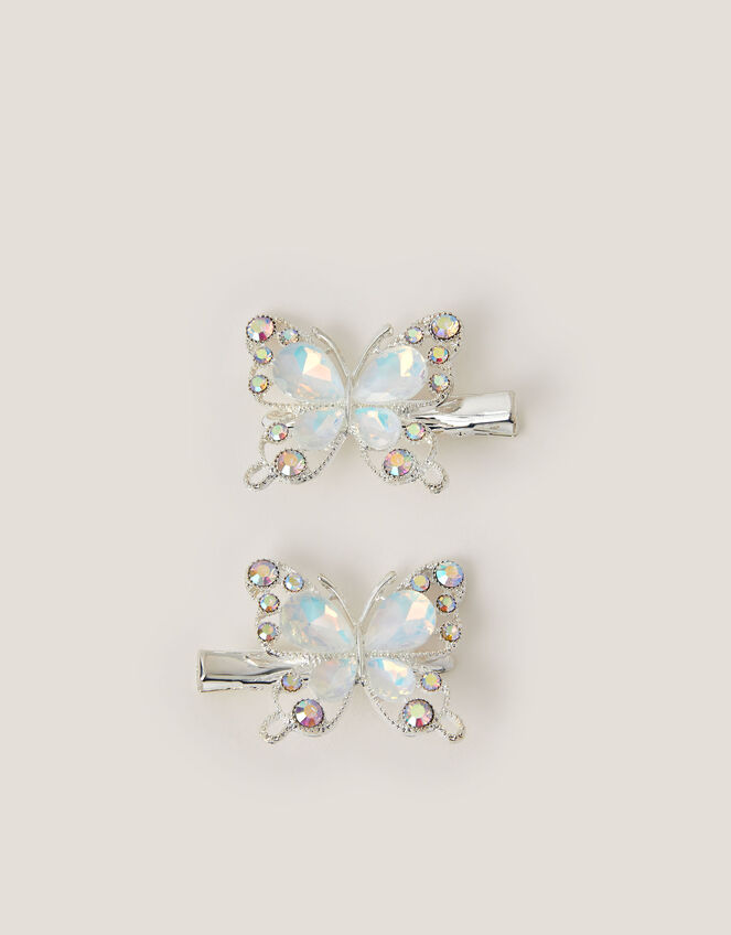 2-Pack Gemstone Butterfly Hair Clips, Silver (SILVER), large