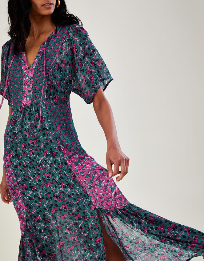 Artisan Bloom Print Short Sleeve Midi Dress, Blue (BLUE), large
