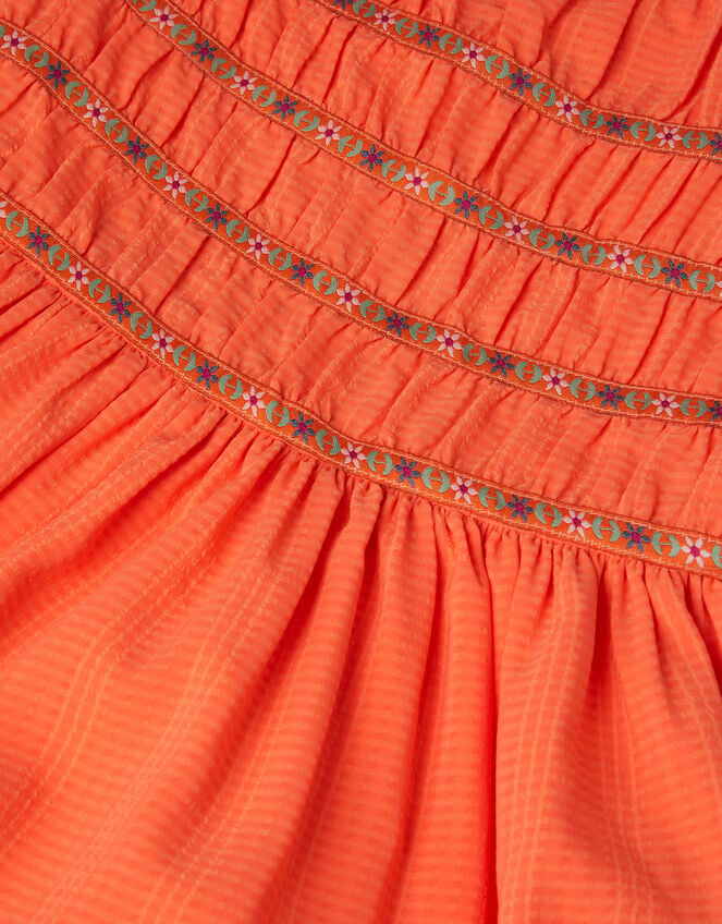 Smocked Square Neck Dress, Orange (ORANGE), large