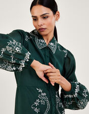 Riley Embroidered Short Shirt Dress in Recycled Polyester, Green (GREEN), large