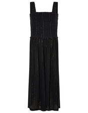 Shirred Sparkle Jumpsuit, Black (BLACK), large