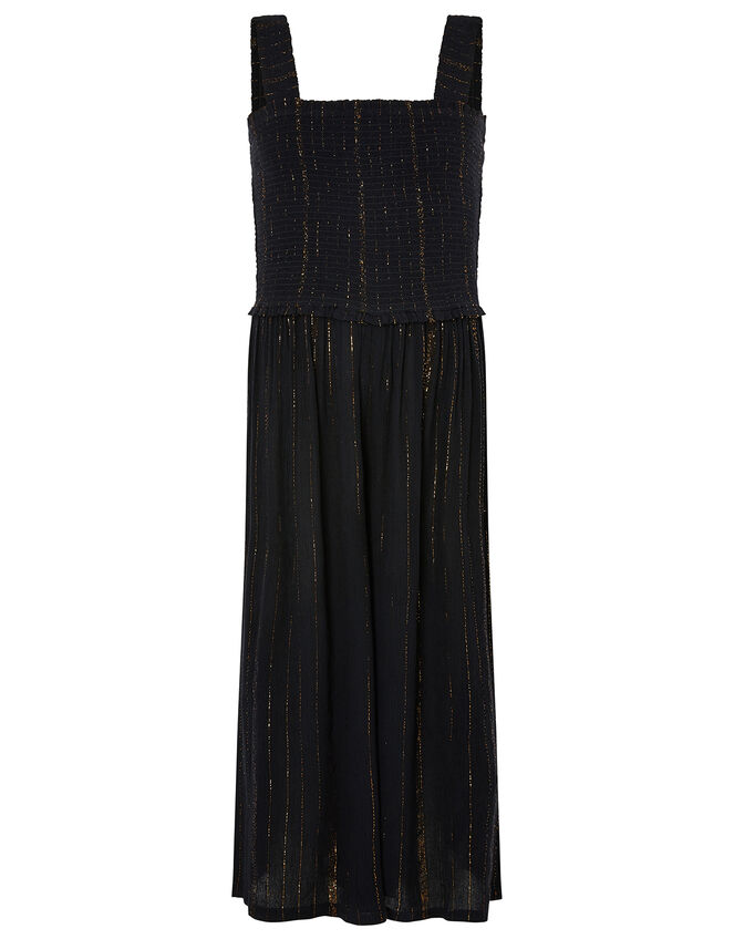 Shirred Sparkle Jumpsuit, Black (BLACK), large