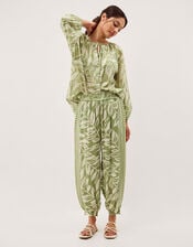 Lillie Leaf Print Harem Pants, Green (GREEN), large