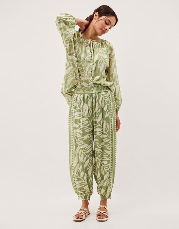 Lillie Leaf Print Harem Pants, Green (GREEN), large